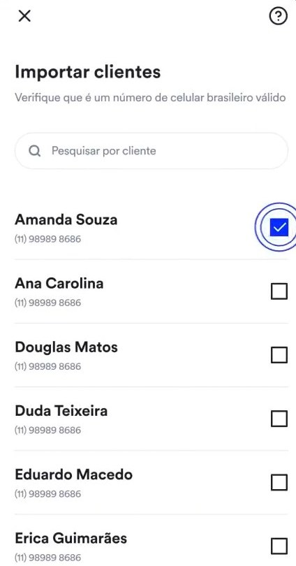 Tela do app da Quaddro para importar clientes dos contatos do celular, num Galaxy S26