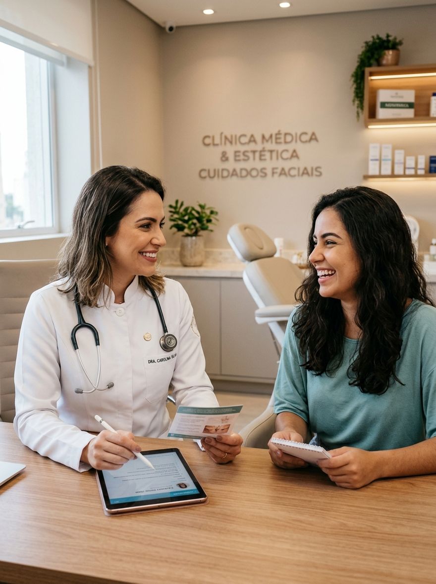 Médica conversa com uma paciente no consultório